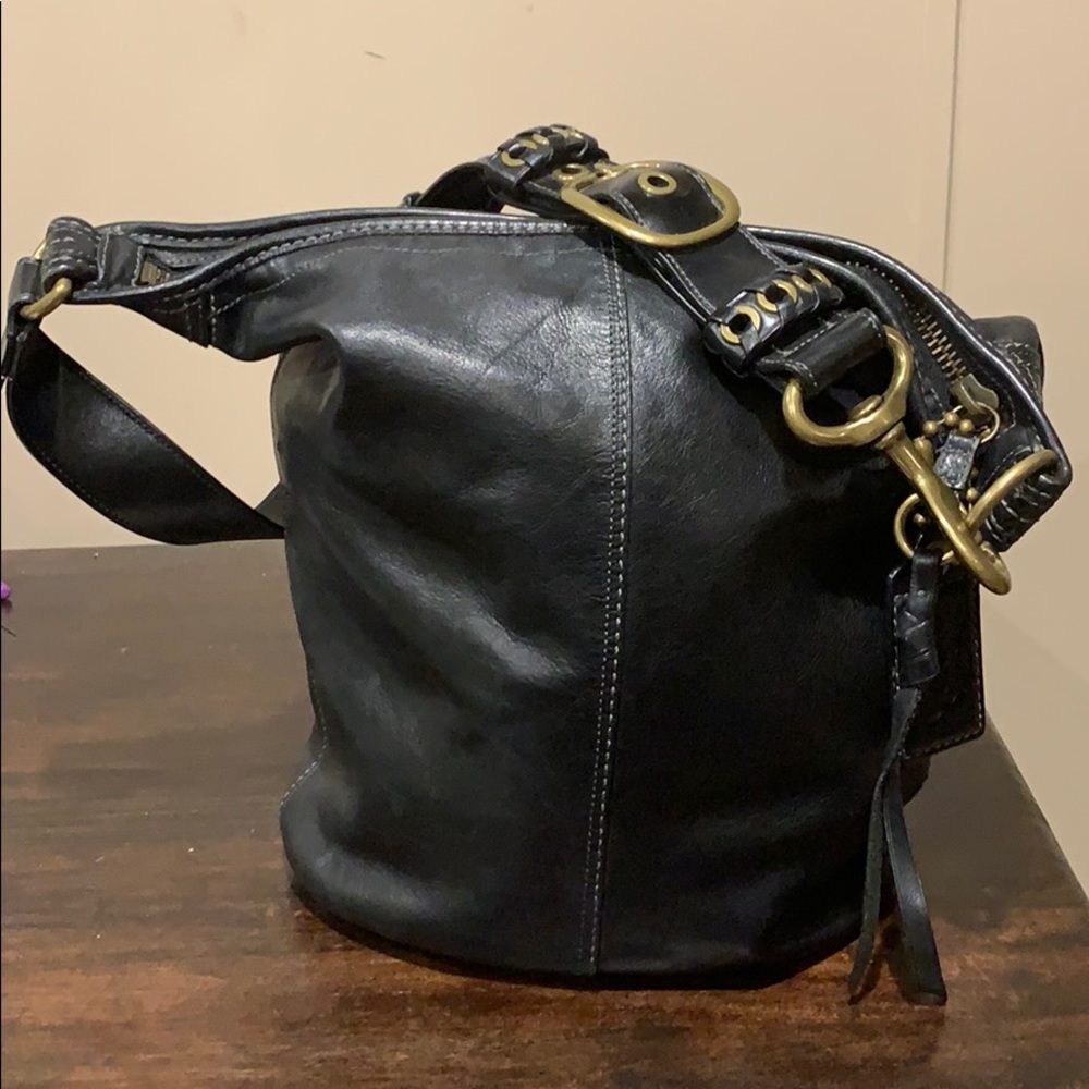 Coach Black Leather bucket Handbag